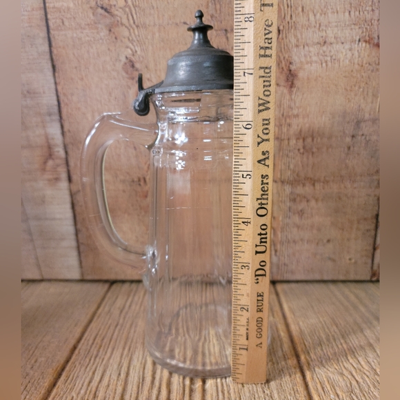 Vintage GLASS Lidded Lid Syrup Pitcher Ribbed Columns - Picture 4 of 10